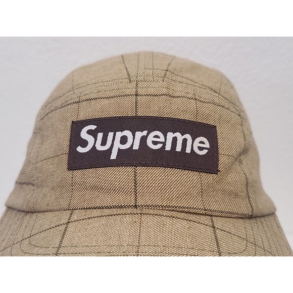Supreme Plaid Tartan Camp Cap - Brown Box Logo 5 Panel Hat Vintage Made in USA - Picture 4 of 10